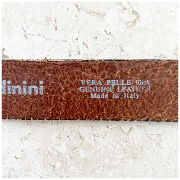 BALDININI Belt S/M Wavy Brown Leather Silver Square Buckle 90cm Made in ITALY - Picture 12 of 13